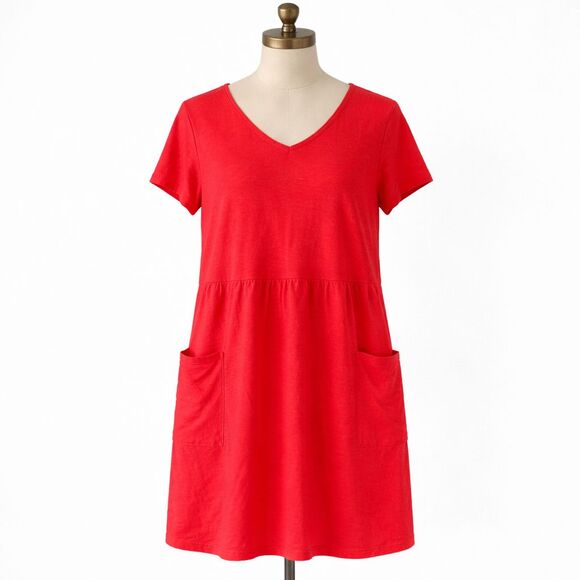 J. Jill Dresses & Skirts - J.Jill Knit V-Neck Dress Size LP Large Petite Pockets 100% Cotton Short Sleeve